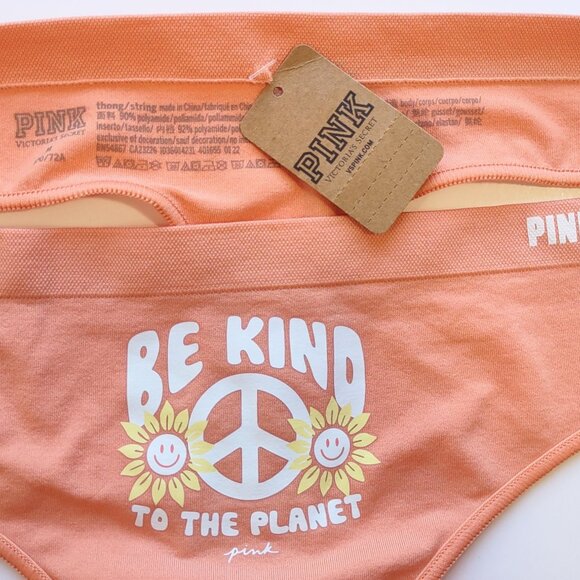 PINK Victoria's Secret Lot of 2 Thong Panties 'Be Kind & Choose Kindness' Medium - Picture 4 of 9